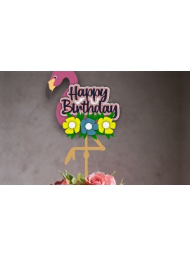 Σετ των 3 Intra απο ξύλο plywood 3mm-4mm πάχος -  Flamingo Cake Topper  Δίασταση 4x4 cm INTRAFABR-101002793