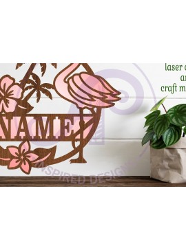 Intra απο ξύλο plywood 3mm-4mm πάχος - Πινακίδα ονόματος Flamingo  Laser Cut Δίασταση 30x20 cm INTRAFABR-99668294