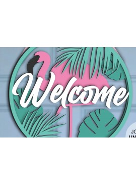 Σετ των 2 Intra απο ξύλο plywood 3mm-4mm πάχος - Σημάδι καλωσορίσματος Flamingo Δίασταση 20x20 cm INTRAFABR-32035487