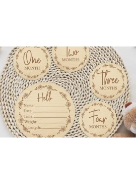 Σετ των 3 Intra απο ξύλο plywood 3mm-4mm πάχος - Floral Baby Monthly Milestones  Δίασταση 20x20 cm INTRAFABR-112456151