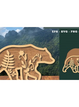 Σετ των 2 Intra απο ξύλο plywood 3mm-4mm πάχος - Floral Bear Cut Laser Decoration  6 Δίασταση 20x20 cm INTRAFABR-112847596