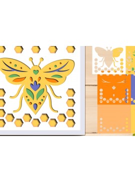 Σετ των 3 Intra απο ξύλο plywood 3mm-4mm πάχος - Floral Bee Shadow Box, 3d Layered  Δίασταση 8x8 cm INTRAFABR-97316766