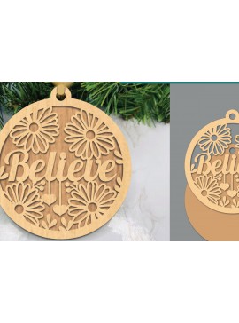 Σετ των 3 Intra απο ξύλο plywood 3mm-4mm πάχος - Στολίδι Floral Believe Cut Laser  Δίασταση 6x6 cm INTRAFABR-109410291