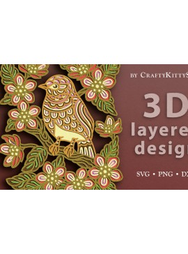 Intra απο ξύλο plywood 3mm-4mm πάχος - Floral Bird 3D Layered  Cut  Δίασταση 30x20 cm INTRAFABR-37412983