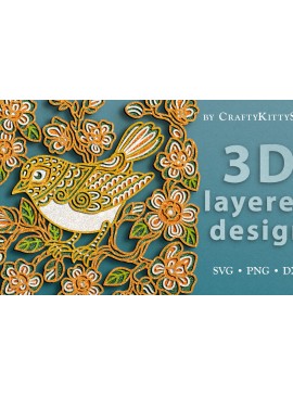 Intra απο ξύλο plywood 3mm-4mm πάχος - Floral Bird 3D Layered  Cut  Δίασταση 30x20 cm INTRAFABR-37412644