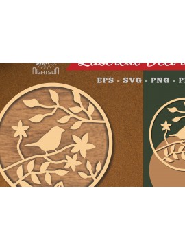 Σετ των 3 Intra απο ξύλο plywood 3mm-4mm πάχος - Floral Bird Round Cut Laser Decoration 3 Δίασταση 20x20 cm INTRAFABR-113108387