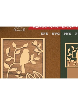 Σετ των 3 Intra απο ξύλο plywood 3mm-4mm πάχος - Floral Bird Square Cut Laser Διακόσμηση Δίασταση 20x20 cm INTRAFABR-113108449