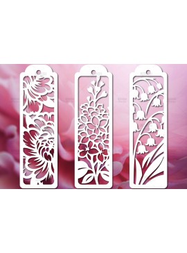 Σετ των 3 Intra απο ξύλο plywood 3mm-4mm πάχος - Floral σελιδοδείκτες Paper Cut  Δίασταση 7x7 cm INTRAFABR-114694370