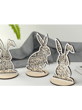 Σετ των 2 Intra απο ξύλο plywood 3mm-4mm πάχος - Floral Bunnies -  με λέιζερ Δίασταση 15x15 cm INTRAFABR-28010126