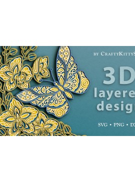 Σετ των 2 Intra απο ξύλο plywood 3mm-4mm πάχος - Floral Butterfly 3D Layered  Cut  Δίασταση 30x20 cm INTRAFABR-38078507