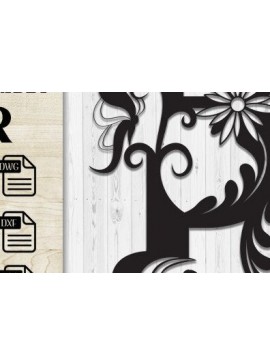 Σετ των 2 Intra απο ξύλο plywood 3mm-4mm πάχος - Floral Butterfly Alphabet R Δίασταση 30x20 cm INTRAFABR-35741458