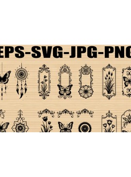 Σετ των 3 Intra απο ξύλο plywood 3mm-4mm πάχος - Floral Πλαίσιο Πεταλούδας Σετ Laser Cut  Δίασταση 4x4 cm INTRAFABR-123769334