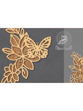 Σετ των 2 Intra απο ξύλο plywood 3mm-4mm πάχος - Floral Butterfly Cut Laser Decoration 4 Δίασταση 20x20 cm INTRAFABR-124512450