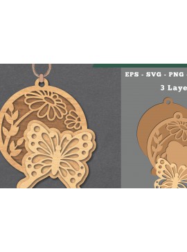 Σετ των 3 Intra απο ξύλο plywood 3mm-4mm πάχος - Στολίδι με φλοράλ πεταλούδα  Δίασταση 6x6 cm INTRAFABR-112069945