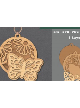 Σετ των 3 Intra απο ξύλο plywood 3mm-4mm πάχος - Στολίδι με φλοράλ πεταλούδα  Δίασταση 6x6 cm INTRAFABR-112069905