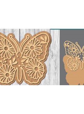 Σετ των 2 Intra απο ξύλο plywood 3mm-4mm πάχος - Floral Butterfly Cut Laser  1 Δίασταση 20x20 cm INTRAFABR-106686608