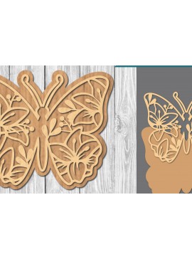 Σετ των 2 Intra απο ξύλο plywood 3mm-4mm πάχος - Floral Butterfly Cut Laser  3 Δίασταση 20x20 cm INTRAFABR-106686875