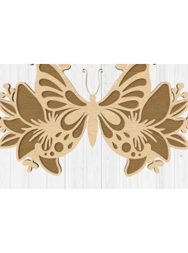 Σετ των 2 Intra απο ξύλο plywood 3mm-4mm πάχος - Floral Πεταλούδα Τέχνης Τοίχου Κοπή Laser Δίασταση 30x20 cm INTRAFABR-112746743