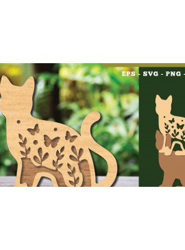 Σετ των 2 Intra απο ξύλο plywood 3mm-4mm πάχος - Floral Cat Laser Cut Decoration  2 Δίασταση 20x20 cm INTRAFABR-111784009