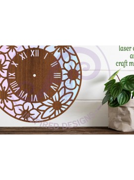 Σετ των 2 Intra απο ξύλο plywood 3mm-4mm πάχος - Φλοράλ Ρολόι Ρολόι τοίχου  με λέιζερ Δίασταση 30x20 cm INTRAFABR-120381456