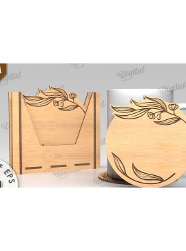 Σετ των 2 Intra απο ξύλο plywood 3mm-4mm πάχος - Σουβέρ λουλουδιών με κουτί αποθήκευσης Δίασταση 30x20 cm INTRAFABR-118908313