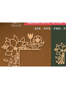 Σετ των 2 Intra απο ξύλο plywood 3mm-4mm πάχος - Floral γωνιακή διακόσμηση κοπής με λέιζερ 1 Δίασταση 20x20 cm INTRAFABR-113107163