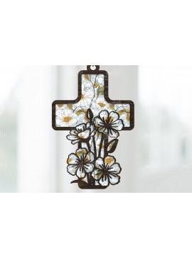 Σετ των 2 Intra απο ξύλο plywood 3mm-4mm πάχος - Floral Cross Suncatcher  Laser Cut Δίασταση 30x20 cm INTRAFABR-123644447