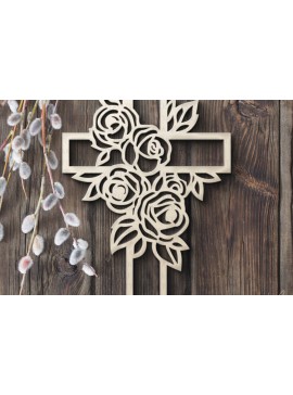 Σετ των 2 Intra απο ξύλο plywood 3mm-4mm πάχος - Floral Cross . Χριστιανός Ιησούς Σταυρός Δίασταση 30x20 cm INTRAFABR-115243578