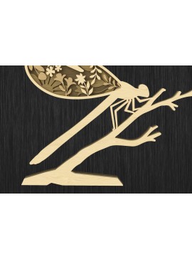 Intra απο ξύλο plywood 3mm-4mm πάχος - Floral Dragonfly Layered  Δίασταση 30x20 cm INTRAFABR-113765410