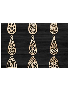 Σετ των 3 Intra απο ξύλο plywood 3mm-4mm πάχος - Σκουλαρίκια με λουλούδια με Laser Cut  Δίασταση 3x3 cm INTRAFABR-75292521