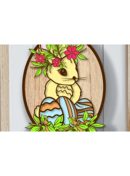 Σετ των 2 Intra απο ξύλο plywood 3mm-4mm πάχος - Floral Πασχαλινό Λαγουδάκι 3D Πολυστρωματικό Δίασταση 15x15 cm INTRAFABR-25616071