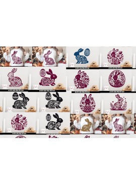 Σετ των 2 Intra απο ξύλο plywood 3mm-4mm πάχος - Πακέτο λουλουδιών πασχαλινό λαγουδάκι  Δίασταση 15x15 cm INTRAFABR-114175185