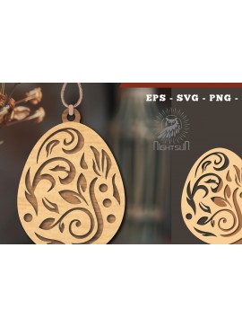 Σετ των 3 Intra απο ξύλο plywood 3mm-4mm πάχος - Στολίδι με λουλουδάτο αυγό κοπής με λέιζερ 1 Δίασταση 6x6 cm INTRAFABR-114790271