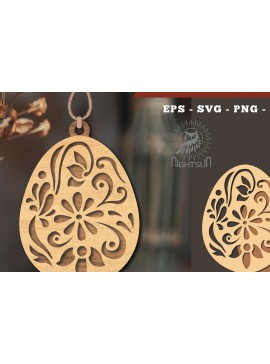 Σετ των 3 Intra απο ξύλο plywood 3mm-4mm πάχος - Στολίδι με λουλουδάτο αυγό κοπής με λέιζερ 3 Δίασταση 6x6 cm INTRAFABR-114790309