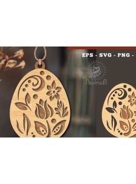 Σετ των 3 Intra απο ξύλο plywood 3mm-4mm πάχος - Στολίδι με φλοράλ αυγό κοπής με λέιζερ 6 Δίασταση 6x6 cm INTRAFABR-114790372