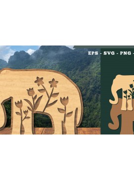 Σετ των 2 Intra απο ξύλο plywood 3mm-4mm πάχος - Floral Elephant Cut Laser Decoration 1 Δίασταση 20x20 cm INTRAFABR-112909491