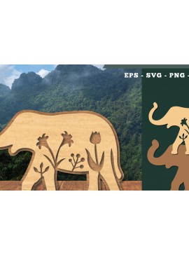 Σετ των 2 Intra απο ξύλο plywood 3mm-4mm πάχος - Floral Elephant Cut Laser Decoration 2 Δίασταση 20x20 cm INTRAFABR-112909511