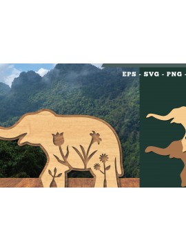 Σετ των 2 Intra απο ξύλο plywood 3mm-4mm πάχος - Floral Elephant Cut Laser Decoration 3 Δίασταση 20x20 cm INTRAFABR-112909530