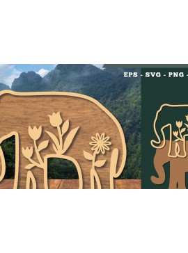 Σετ των 2 Intra απο ξύλο plywood 3mm-4mm πάχος - Floral Elephant Cut Laser Decoration 4 Δίασταση 20x20 cm INTRAFABR-112909635