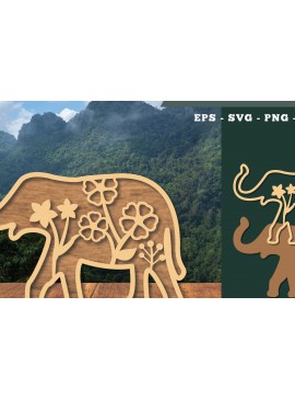 Σετ των 2 Intra απο ξύλο plywood 3mm-4mm πάχος - Floral Elephant Cut Laser Decoration 5 Δίασταση 20x20 cm INTRAFABR-112909665