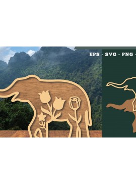 Σετ των 2 Intra απο ξύλο plywood 3mm-4mm πάχος - Floral Elephant Cut Laser Decoration 6 Δίασταση 20x20 cm INTRAFABR-112909700