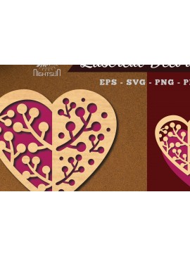 Σετ των 2 Intra απο ξύλο plywood 3mm-4mm πάχος - Floral Heart Cut Laser Decoration 1 Δίασταση 20x20 cm INTRAFABR-114138151