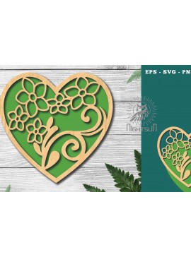Σετ των 2 Intra απο ξύλο plywood 3mm-4mm πάχος - Floral Heart Cut Laser Decoration 1 Δίασταση 20x20 cm INTRAFABR-124969802