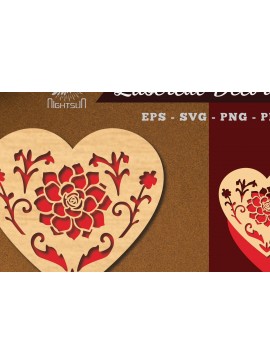 Σετ των 2 Intra απο ξύλο plywood 3mm-4mm πάχος - Floral Heart Cut Laser Decoration 1 Δίασταση 20x20 cm INTRAFABR-113946748