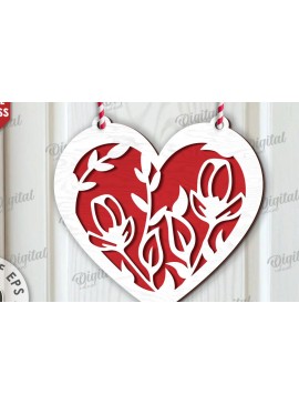 Σετ των 2 Intra απο ξύλο plywood 3mm-4mm πάχος - Διακόσμηση με φλοράλ καρδιές κοπής με λέιζερ Δίασταση 20x20 cm INTRAFABR-114396992