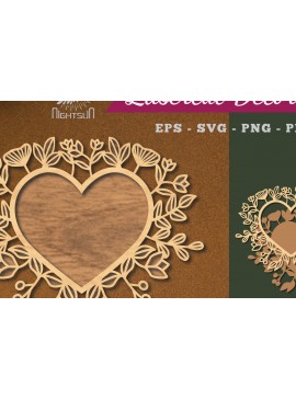 Σετ των 2 Intra απο ξύλο plywood 3mm-4mm πάχος - Floral Heart Cut Laser Decoration 2 Δίασταση 20x20 cm INTRAFABR-114138776