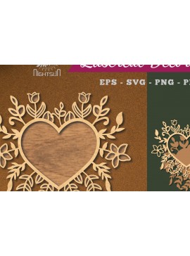 Σετ των 2 Intra απο ξύλο plywood 3mm-4mm πάχος - Floral Heart Cut Laser Decoration 4 Δίασταση 20x20 cm INTRAFABR-114139012