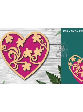 Σετ των 2 Intra απο ξύλο plywood 3mm-4mm πάχος - Floral Heart Cut Laser Decoration 4 Δίασταση 20x20 cm INTRAFABR-124969858