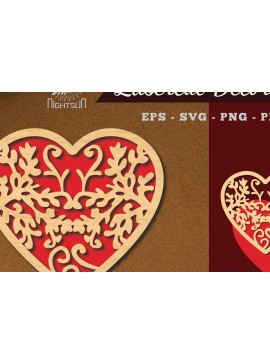 Σετ των 2 Intra απο ξύλο plywood 3mm-4mm πάχος - Floral Heart Cut Laser Decoration 4 Δίασταση 20x20 cm INTRAFABR-113946885