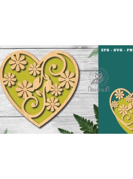 Σετ των 2 Intra απο ξύλο plywood 3mm-4mm πάχος - Floral Heart Cut Laser Decoration 5 Δίασταση 20x20 cm INTRAFABR-124969880